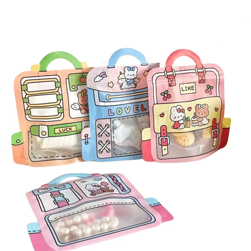 30pcs Cartoon School Bag Shape Cookie Candy Snack Plastic Zipper Handbag Gift Packaging Bags for Birthday Party Decor Supplies