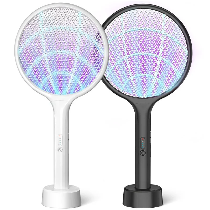 2PC Electric Fly Swatter 4000V Bug Zapper Racket Dual Modes Mosquito Killer with Purple Mosquito Light Rechargeable