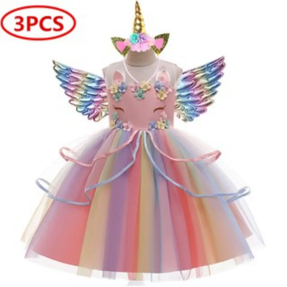 

Girls Unicorn Dress with Accessories Birthday Party Children's Role-play Fantasy Costume For Girl Halloween Christmas Carnival