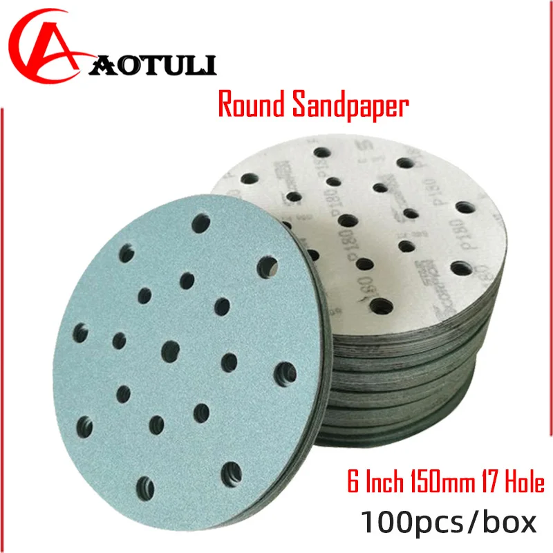 Round Sandpaper 6 Inch 150mm 17 Hole for FESTOOL/MIRKA/3M ect Sander Car Polishing  Self-adhesive Back Velvet 