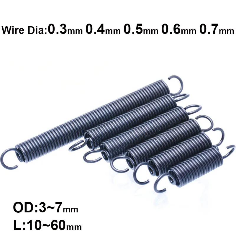 

5Pcs Wire Dia 0.3 0.4 0.5 0.6 0.7mm Open Hook Tension Spring Pullback Coil Extension Springs Draught Spring OD3mm-7mm L10mm-60mm