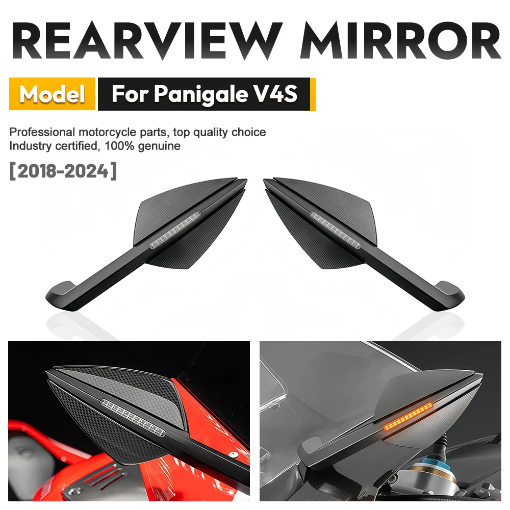 Motorcycle Rearview Mirror Blue Glass Sport Winglet Mirror Kits Rotatable Wind Wing Mirrors Suitable For Panigale V4S2018-2024