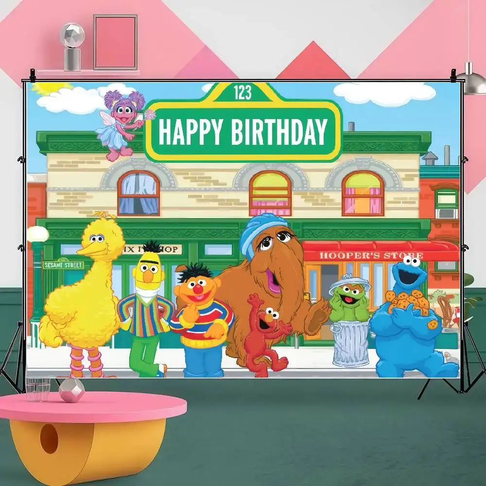 Fotografie-Hintergründe Neujahrs-Heimdekoration Fotokabine Fotografische Kulissen Requisiten Cartoon S-Sesamed Geburtstag Straße – Detail 7