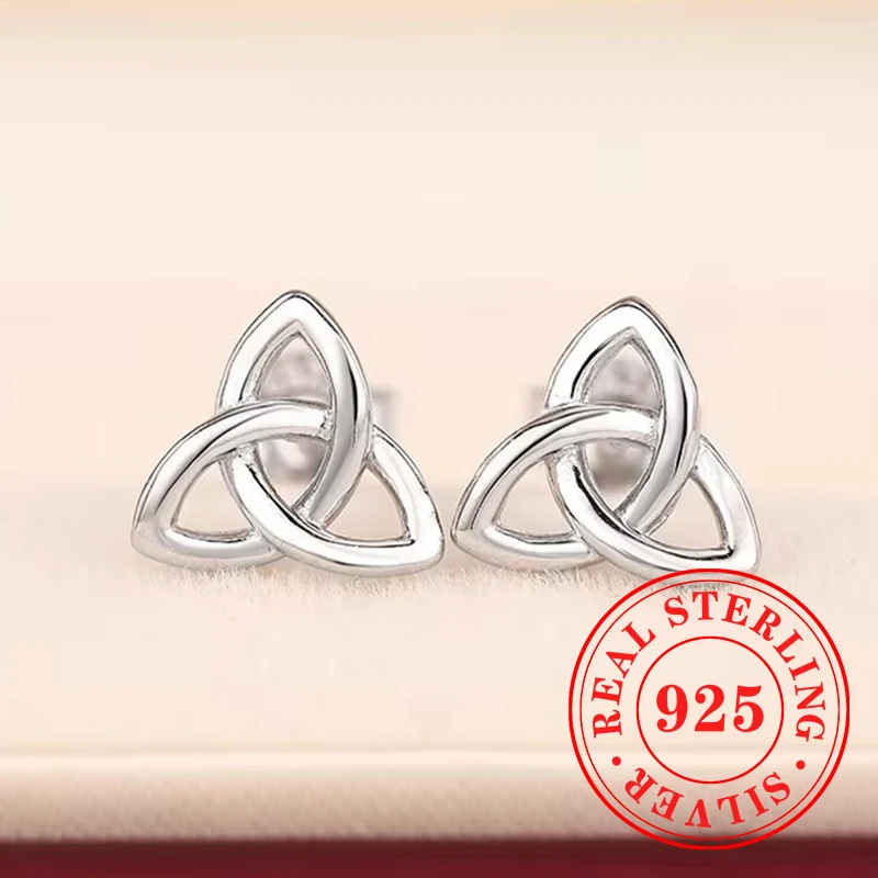 Huitan-pendientes de tuerca de Plata de Ley 925 con diseño de nudo irlandés único, accesorios delicados brillantes para mujer, joyería para fiesta de amor diario