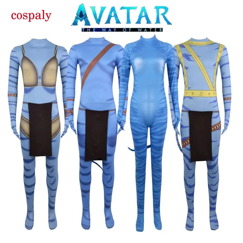 A Anime Movie Jake Sull Avatar Neytiri Cosplay Costume Blue Tight Fitting Jumpsuits Man Women Adult Bodysuit Halloween Party Sui