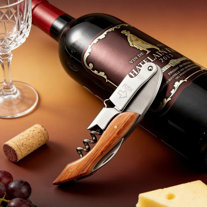 Professional Waiter's Corkscrew Premium Wood Handle Wine Opener with Foil Cutter Multifunction Portable Bottle Opener Bar Tool