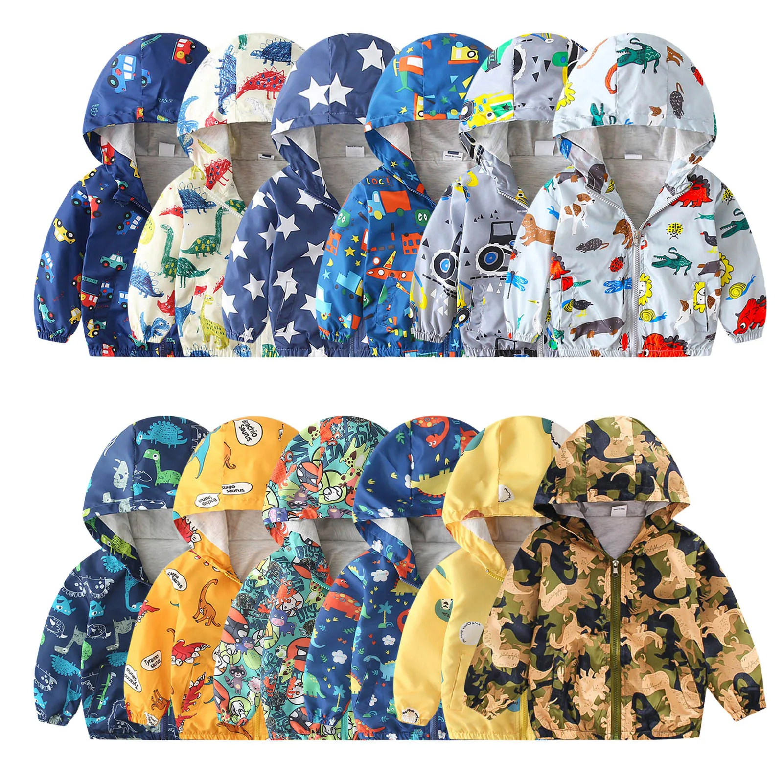 Kids Boys Coat Hooded Dinosaur Girls Windproof Baby Toddler Cartoon Windbreaker Zipper Thin down Jacket Boys Thick Kids Jacket