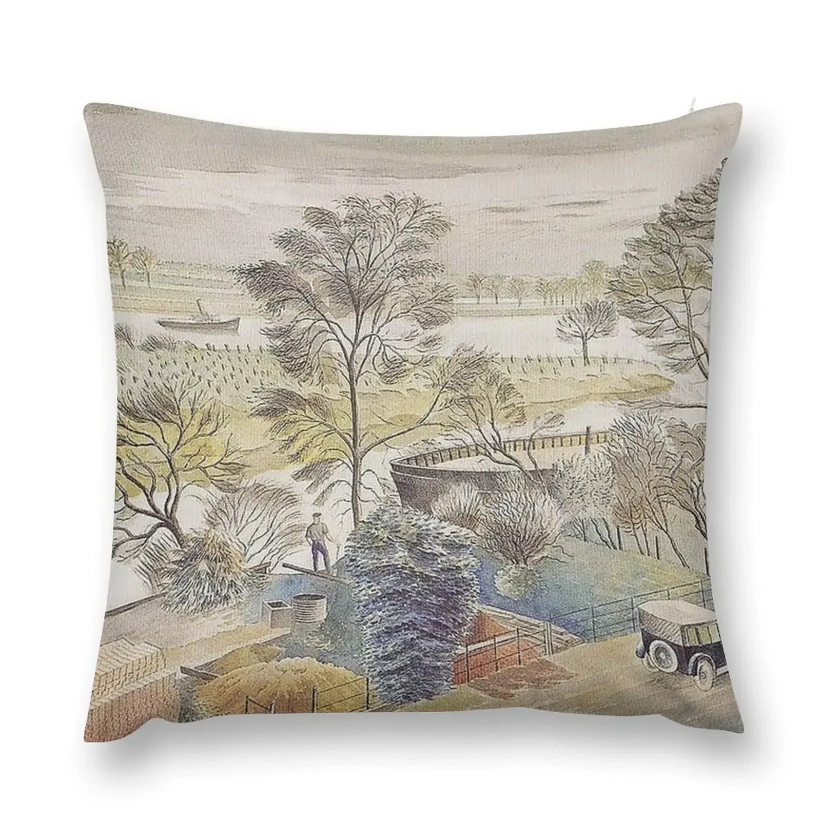 Thames River by Eric Ravilious Throw Pillow pillow cover luxury Couch Cushions bed pillows pillow