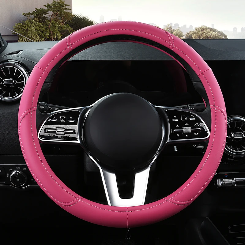 Motoptes Car Anti-Slip Leather Steering wheel Cover Universal car Steering Wheel Protective Cover Fashion Style 38cm Pink