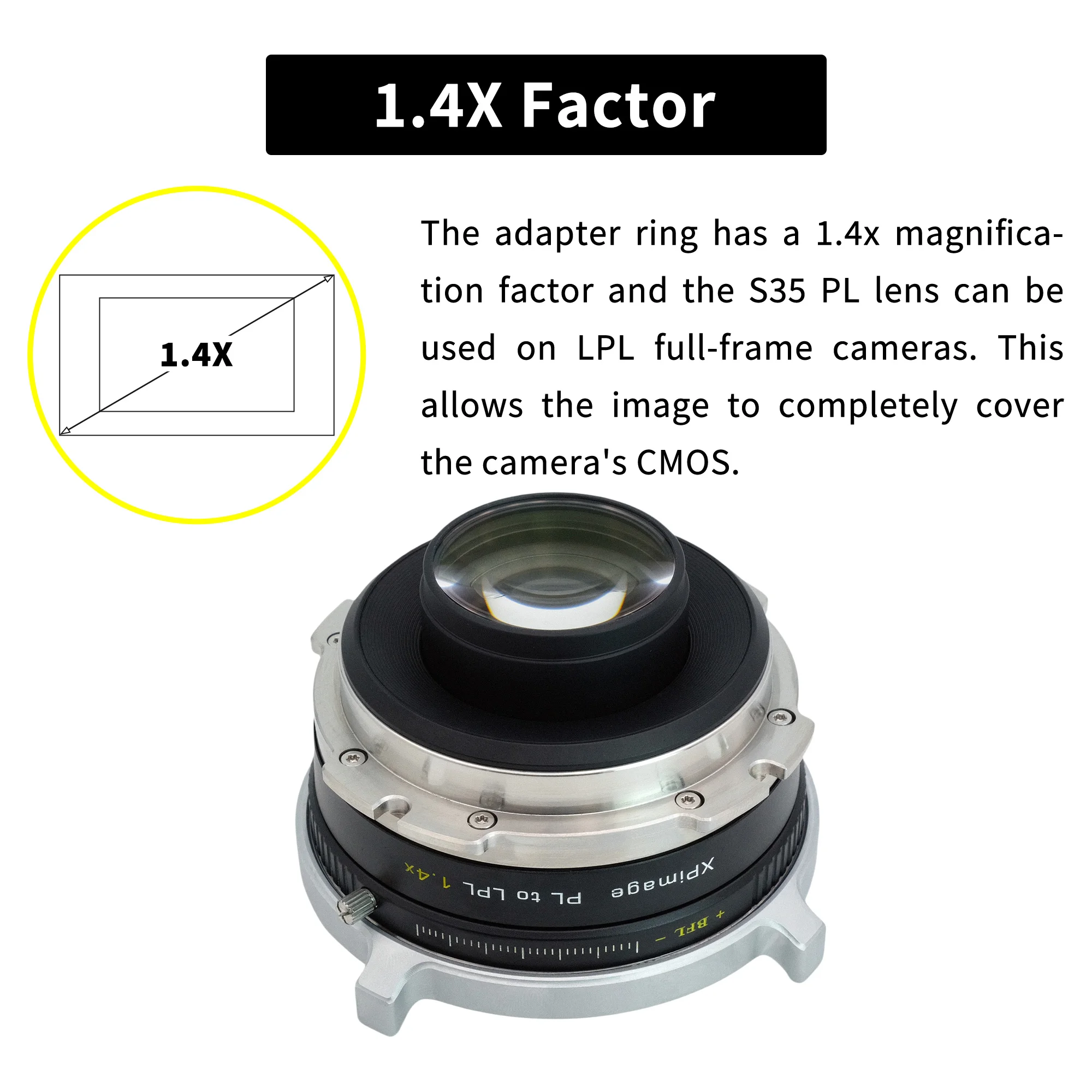 XPIMAGE Extender 1.4X Adapter Compatible with ARRI S35 PL Lens for LPL Full-frame Cinema Cameras