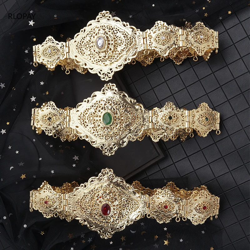 Classic Morocco Caftan Wedding Waist Chain for Bridal Gold Plated Rhinestone Wedding Belts Ethnic Dress Belt Luxury Gifts