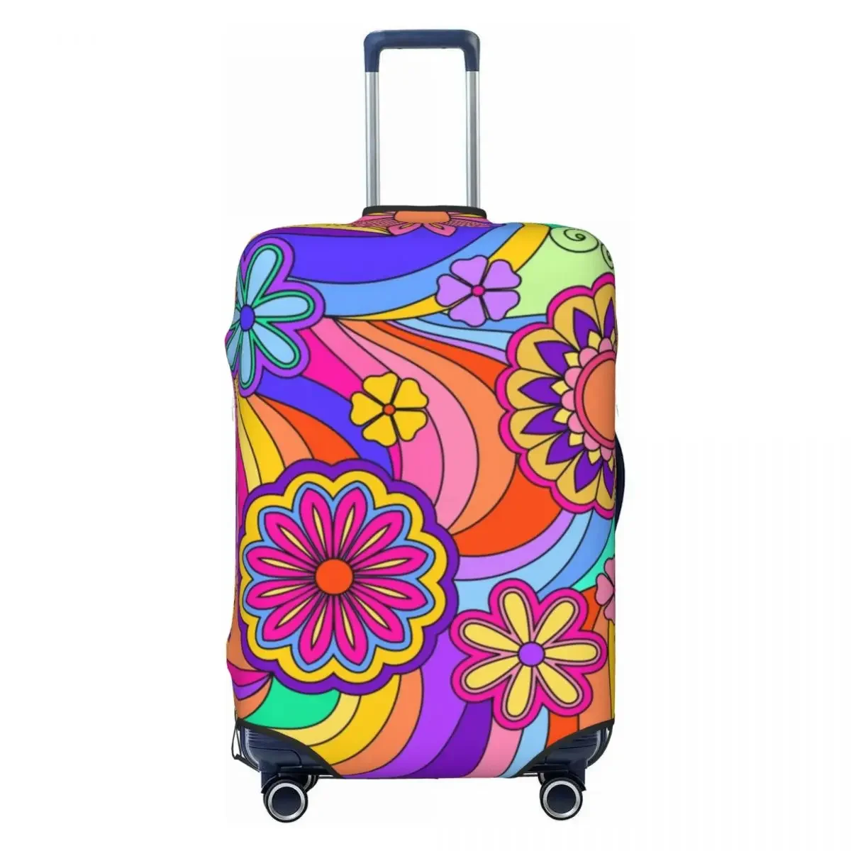 Colorful Flower Power Suitcase Cover Holiday Vintage Hippy Print Useful Luggage Supplies Business Protection