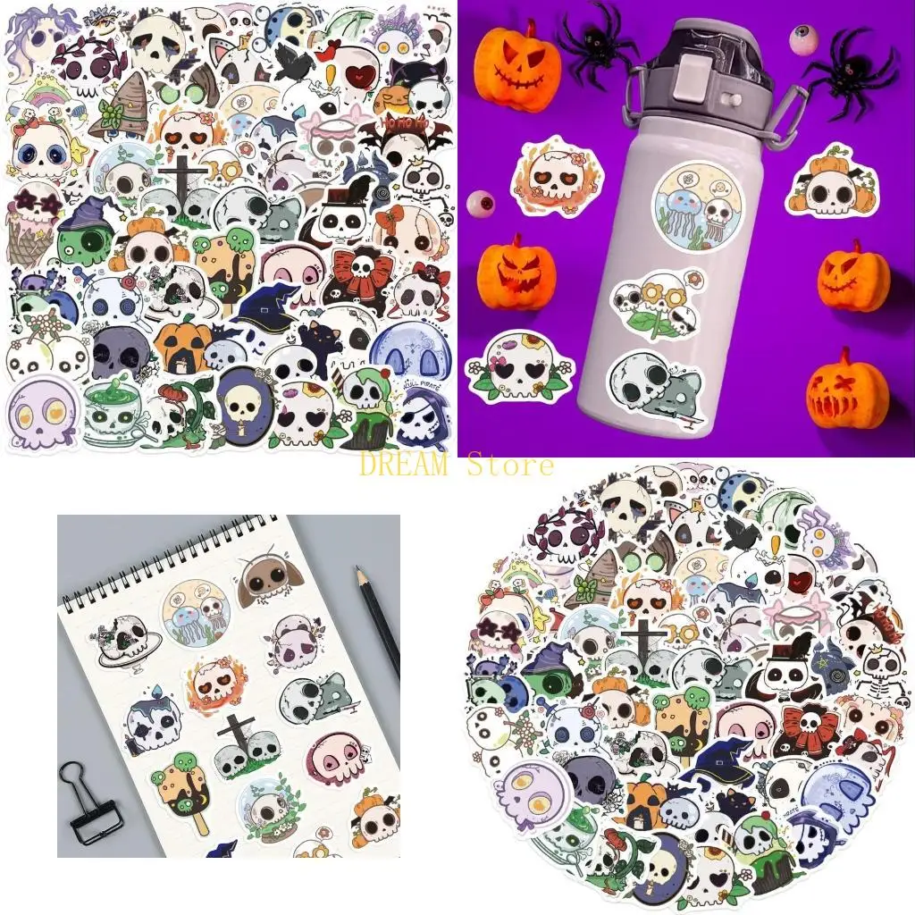 

Pack of 60 Skull Theme Stickers Removable Adhesive PVC Decoration for Gadgets best sale