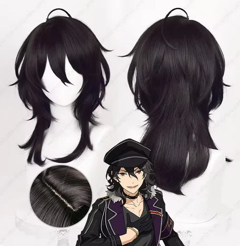 Rei Sakuma Cosplay Wig 45cm Long Natural Black Wigs Heat Resistant Synthetic Hair Simulated Scalp Wigs