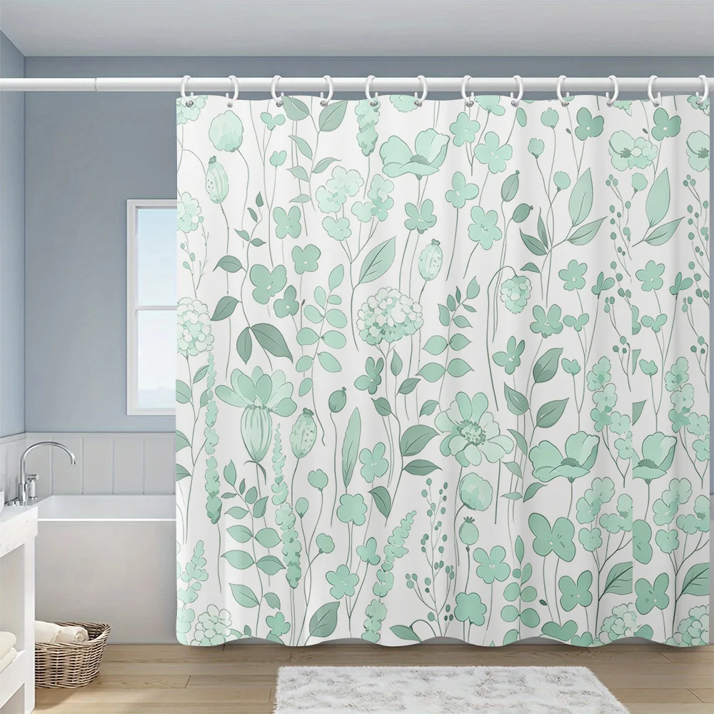 Botanical Floral Shower Curtain Waterproof Greenery Nature Print Bathroom Decor Home Spa Curtain Accessories