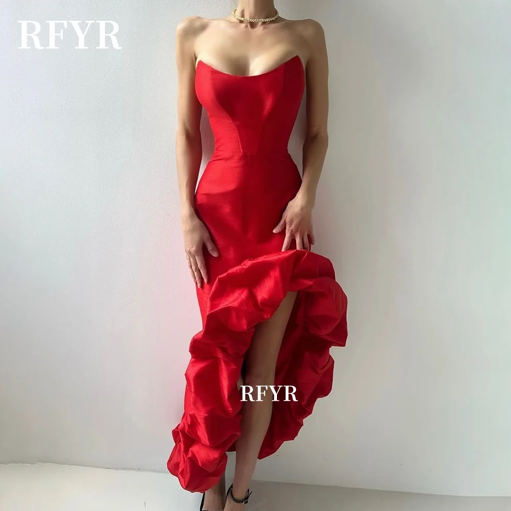 

RFYR Red Prom Dress with Ruffles Mermaid Party Dress Side Slit Evening Dress for Women مناسبة رسمية Customized