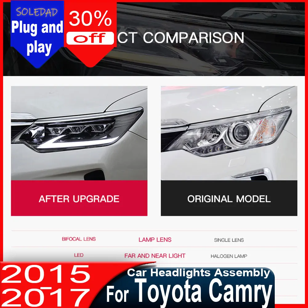 for Toyota Camry LED Headlight 2015 2016 2017  Camry Head Lamp Drl Projector Lens headlights Assembly Automotive Accessories