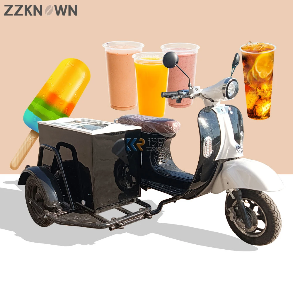 Three wheels cart with freezer for ice cream street sale non-electric pedal tricycle with white color rear box