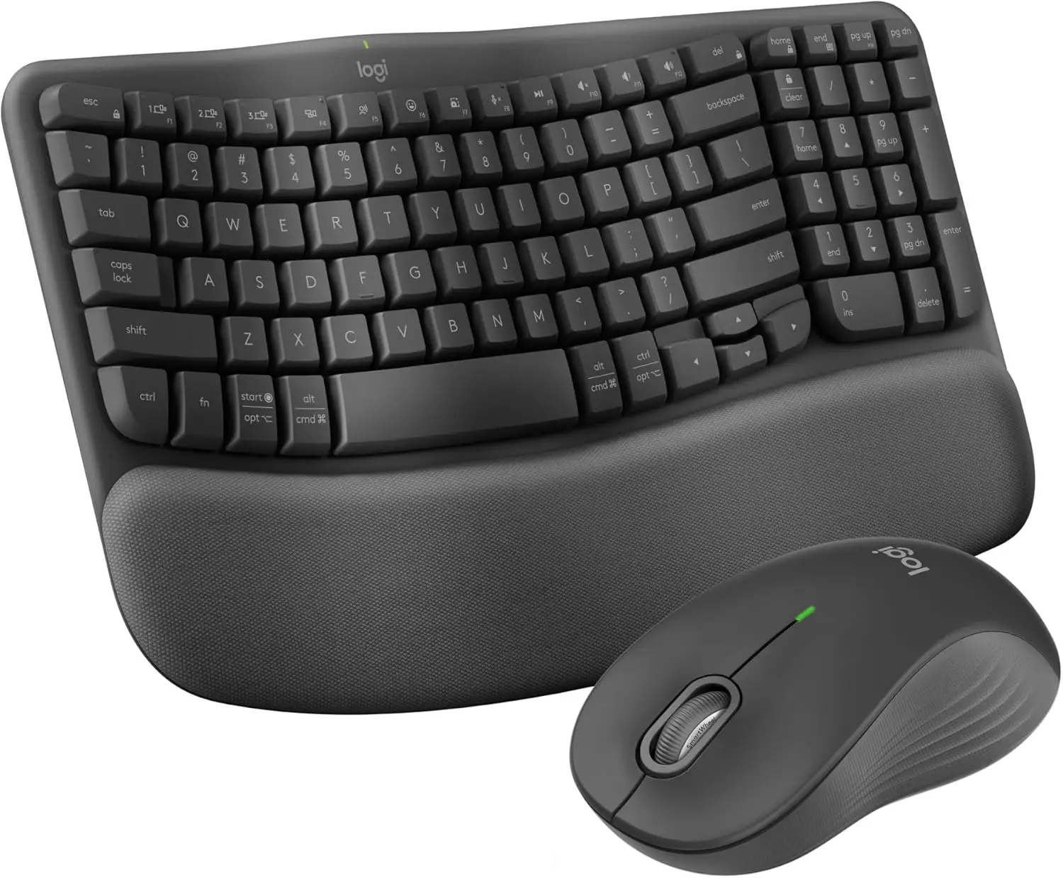 Ergonomic Wireless Keyboard and Mouse Combo with Integrated Palm-Rest for Windows/Mac - Renewed
