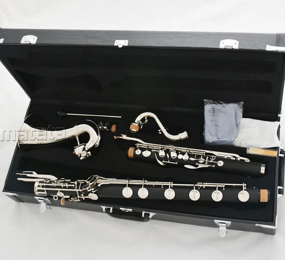 High quality Professional Low C Bass Clarinet Bakelite Body Silver 19 key With Case
