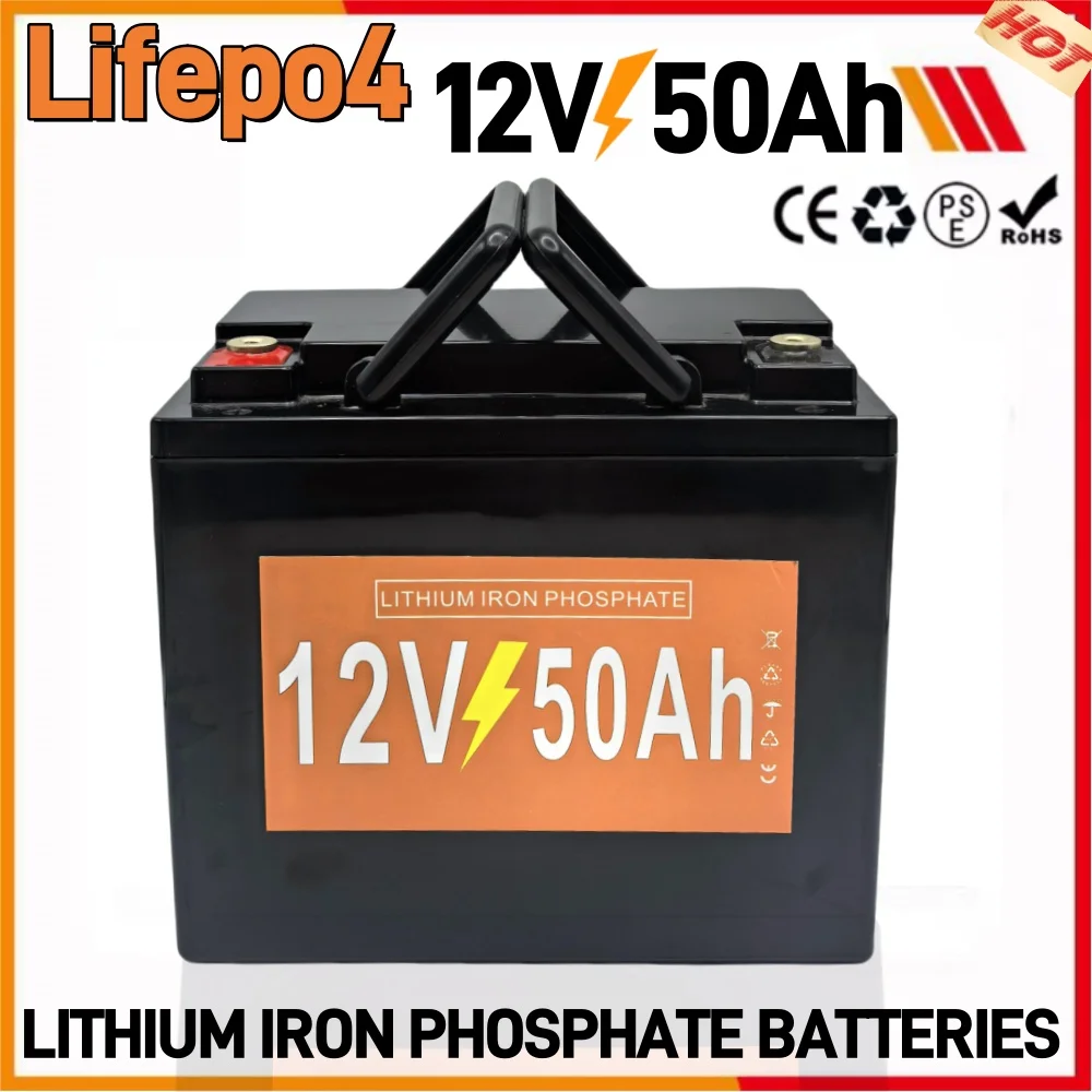 12V/12.8V 50Ah LiFePO4 Battery for Campers Waterproof Golf Cart High Energy Density Long Cycle Life Rechargeable Battery
