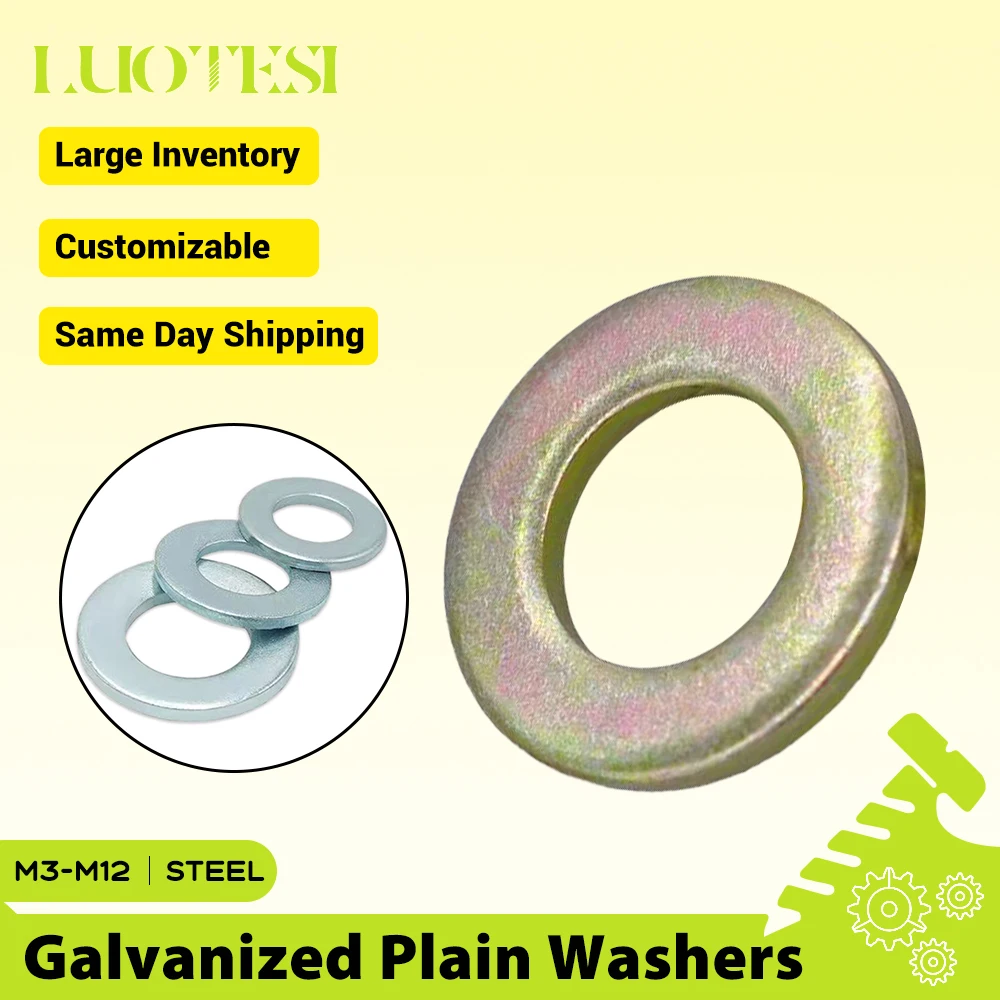 Galvanized Plain Flat Washer Color Zinc Palted Blue White Zinc Plated M3 M4 M5 M6 M8 M10 M12 20/50pcs Plain Washers Gasket
