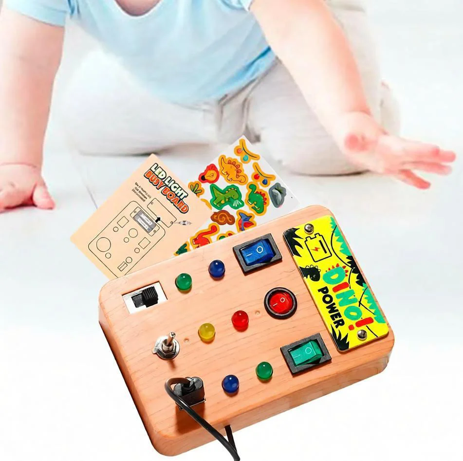 Tablero ocupado de luz LED Montessori para niños, interruptor de simulación, tablero de energía, botón de luz ocupado, rompecabezas, juguete de aprendizaje de educación temprana
