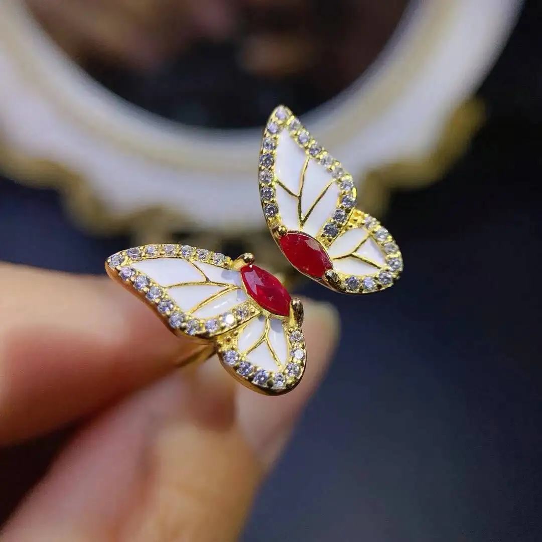 

KJJEAXCMY New style Jewelry Natural Women's Ruby ring 925 silver inlay Colorful and splendid Crystal pure fire flash explosion