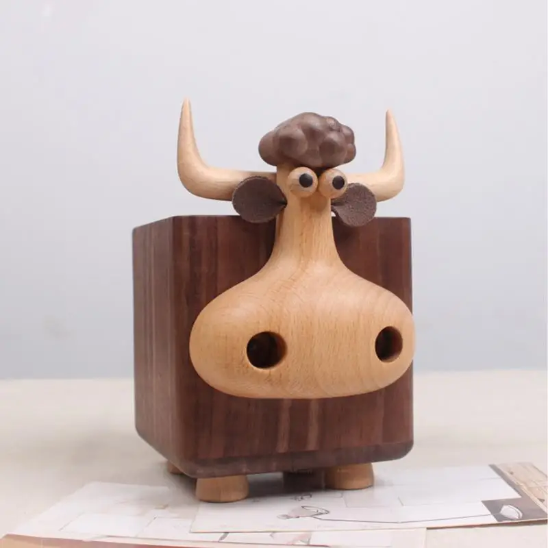 Pen Holder For Desk Wood Cartoon Animal Desktop Pencil Organizer Pen Holder Desk Accessories Black Walnut Stationary Organizer