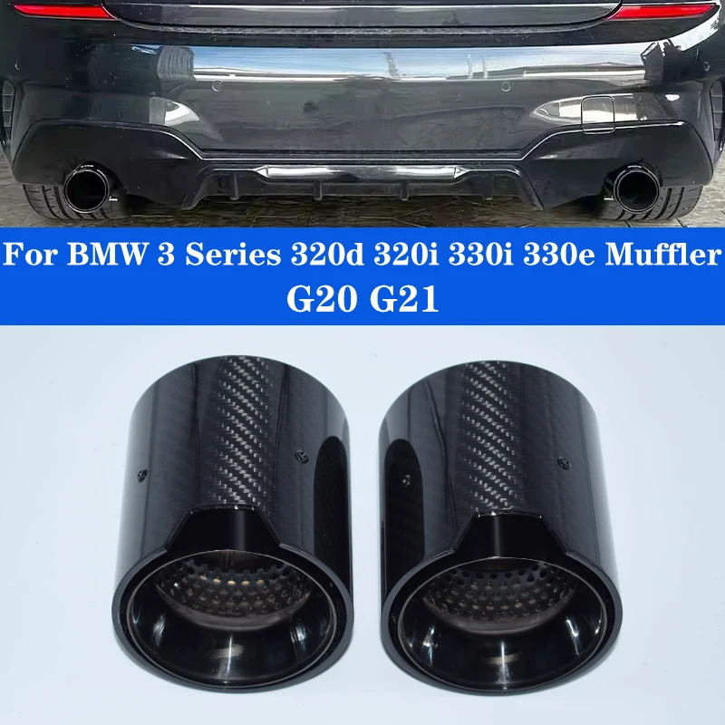 

2 шт. для BMW 3 серии G20 G21 320i 320d 330e 330i (2019-2024) — Наконечники выхлопных труб из углеродного волокна для тюнинга глушителя