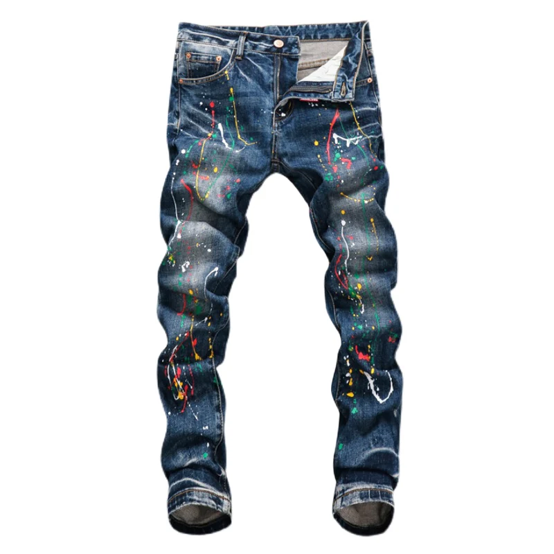 الشارع نمط موضة الرجال الجينز الرجعية الأزرق رسمت مصمم سليم صالح ممزق جينز الرجال تمتد بنطلون الهيب هوب الدينيم السراويل Hombre