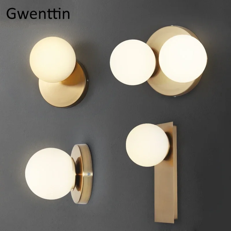 

Modern Gold Wall Lamps Led Mirror Light Glass Ball Wall Sconce for Bedroom Bathroom Bedside Home Loft Decor Luminaire Fixtures