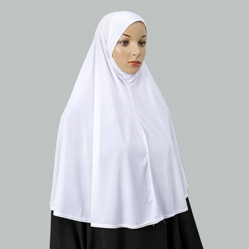 Fashionable White Headscarf for Women Muslims Turban Long Hijabs Headwrap Half Body Covers for Prayer Dresses Abaya