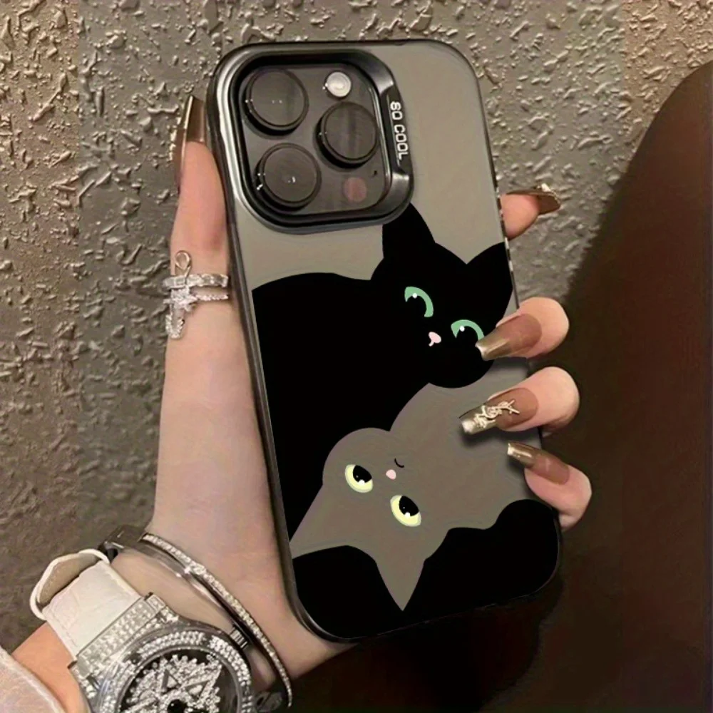 حافظة هاتف بنمط قطة باللونين الأبيض والأسود مناسبة لهاتف iPhone16، 15، 14، 13، 12Pro Max. #1