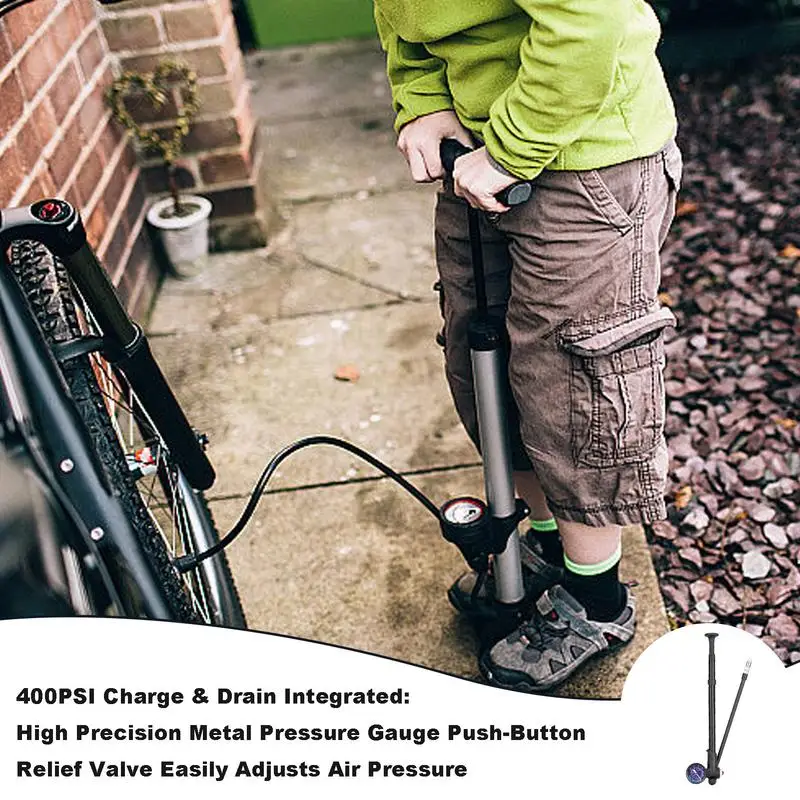 

Маленький велосипедный насос 400PSI, велосипедный ручной насос из алюминиевого сплава, портативный насос высокого давления для шин с манометром для дороги