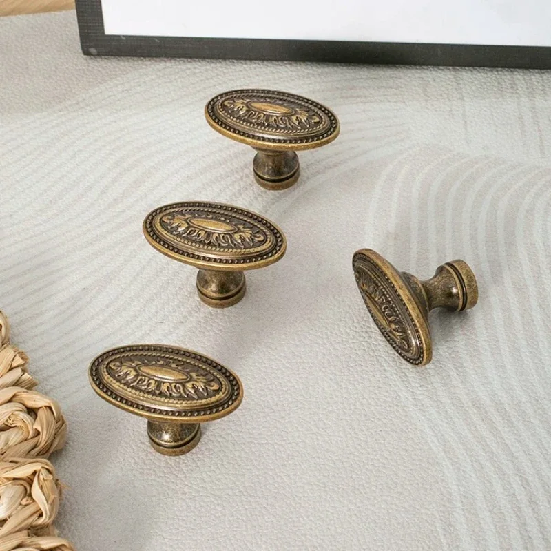 Brass Wardrobe Drawer Knobs American Retro Oval Furnitue Handle and Knob Bronze Kitchen Cabinet Door Handles Furniture Pulls Diy