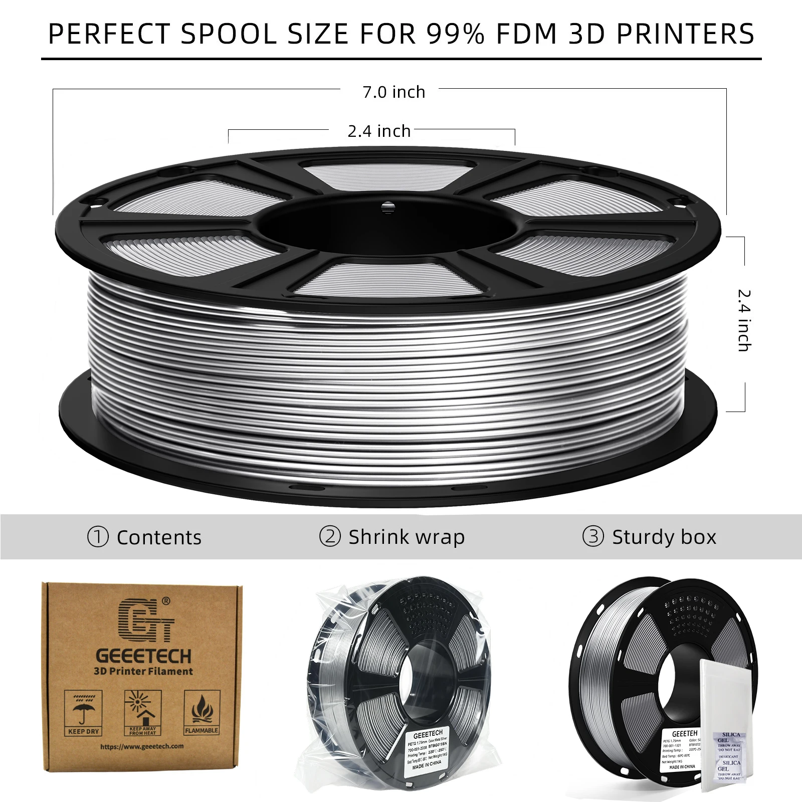 Geeetech PETG Filament Metallic Luster 1Kg 2.2lbs 1.75mm +/-0.02MM 3D Printing Filament Neatly Wound FDM