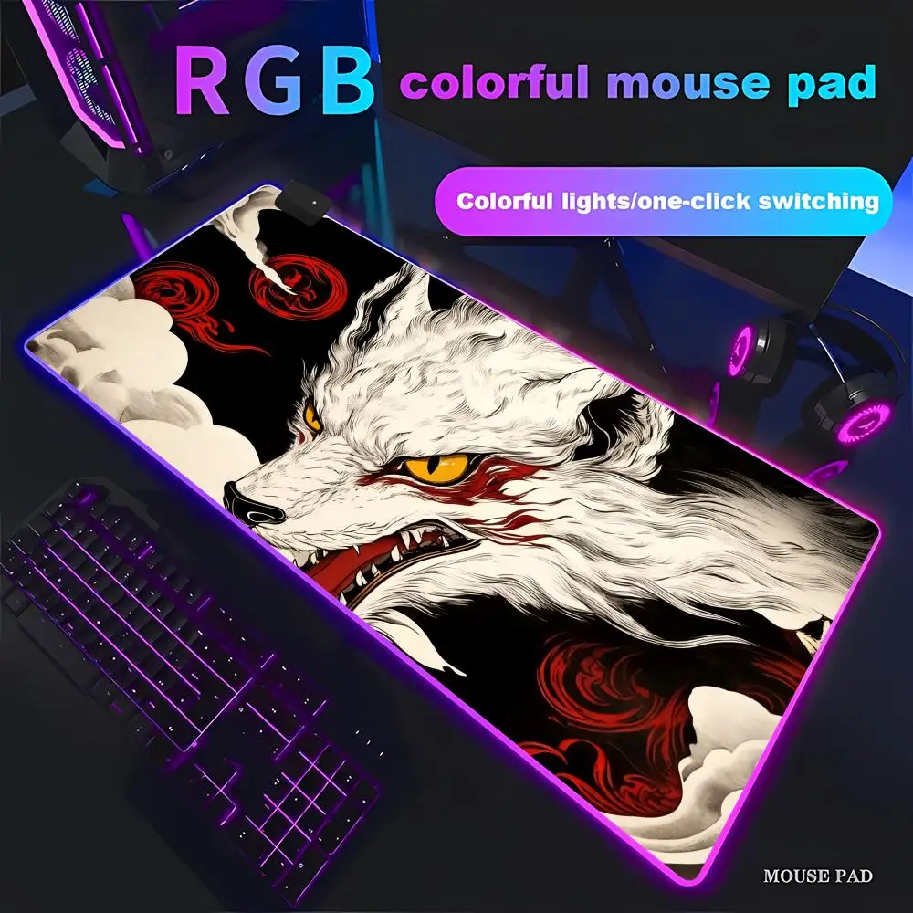 

HYBXAXC Cool Wolf Design Mouse Pad RGB Gaming Mouse Pad HD Gamer Large LED Light XXL PC Computer Non-slip