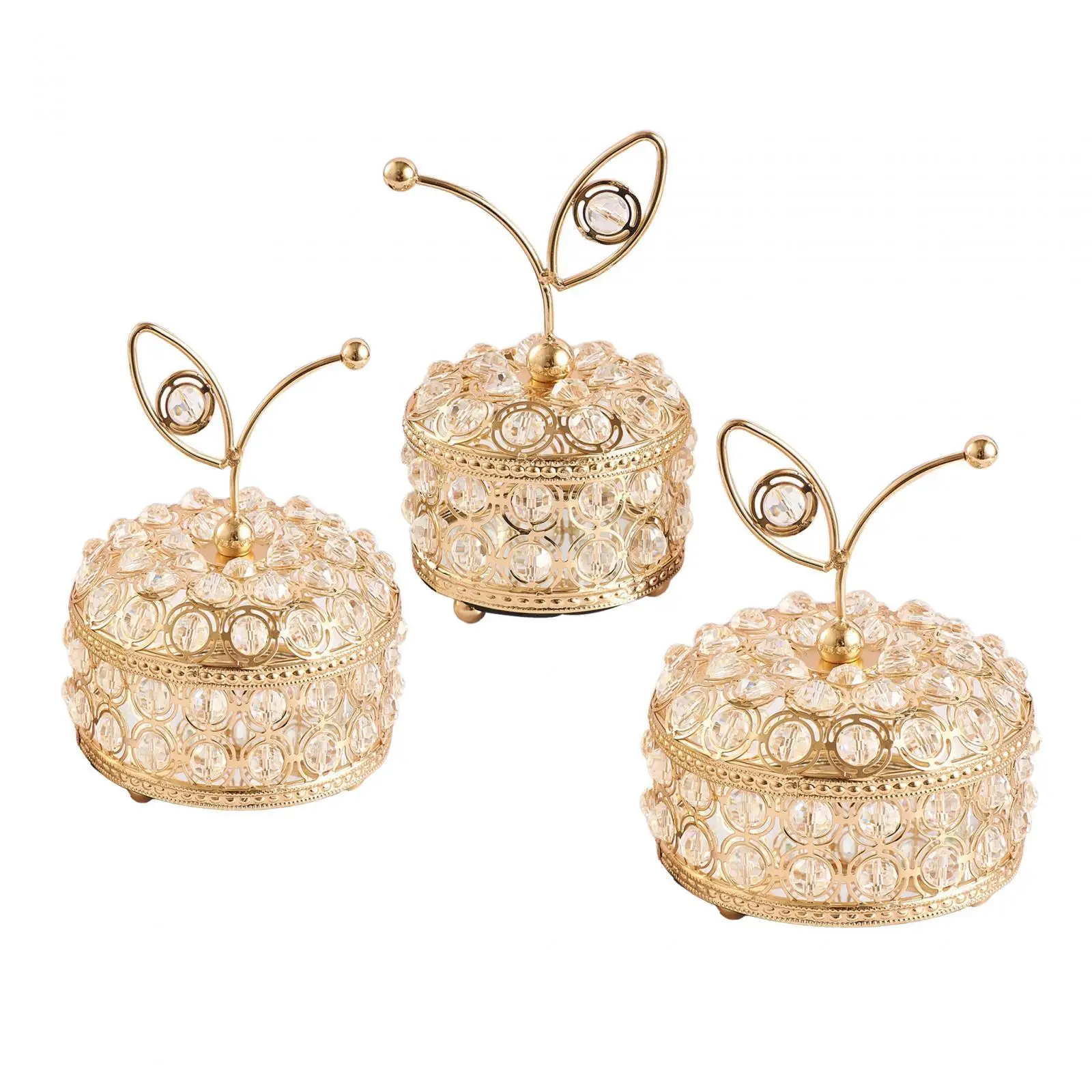 Jewelry Storage Case Crystal Box Metal Organizer for Earrings Rings Necklaces Bracelets Vintage Gold Keepsake Lid Home Decor