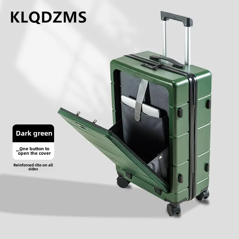 

KLQDZMS Cabin Suitcase Front Opening Laptop Boarding Case USB Charging Trolley Case 20"22"24"26 Inch Carry on Travel Luggage