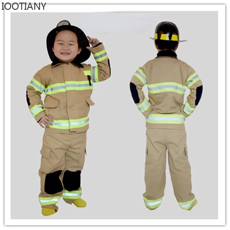 Halloween Party Children's Firefighter Uniform Fireman Role Playing Costume Boys Professional Work Clothes Stage Performance Set