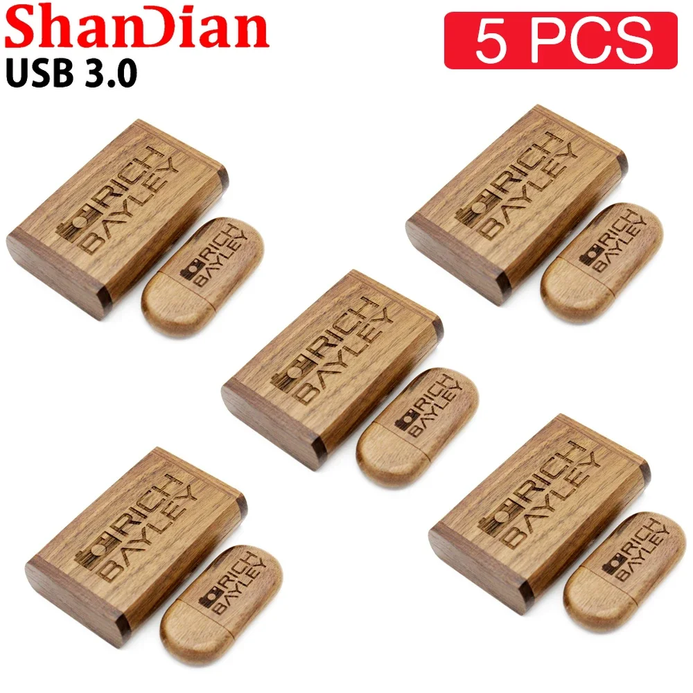 5PCS/Lot Wooden Gift Box USB 3.0 Flash Drive Real Capacity High Speed Pen Drive Free Custom Logo Memory Stick Wedding U Disk 64G