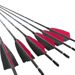Carbon Arrow Spine 400 500 600 900 ID4.2mm Arrow with Black and Blue Color Turkey Feather Vanes for Recurve/Compound Bows Archer