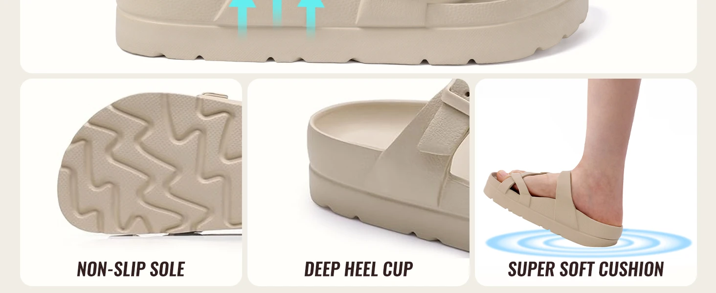 Smile Damen Sommer Bequeme Schaumstoff-Hausschuhe Plateau-Sandalen mit Fußgewölbeunterstützung Slides Verstellbare Schnalle Sommer-Strandsandalen – Detail 5