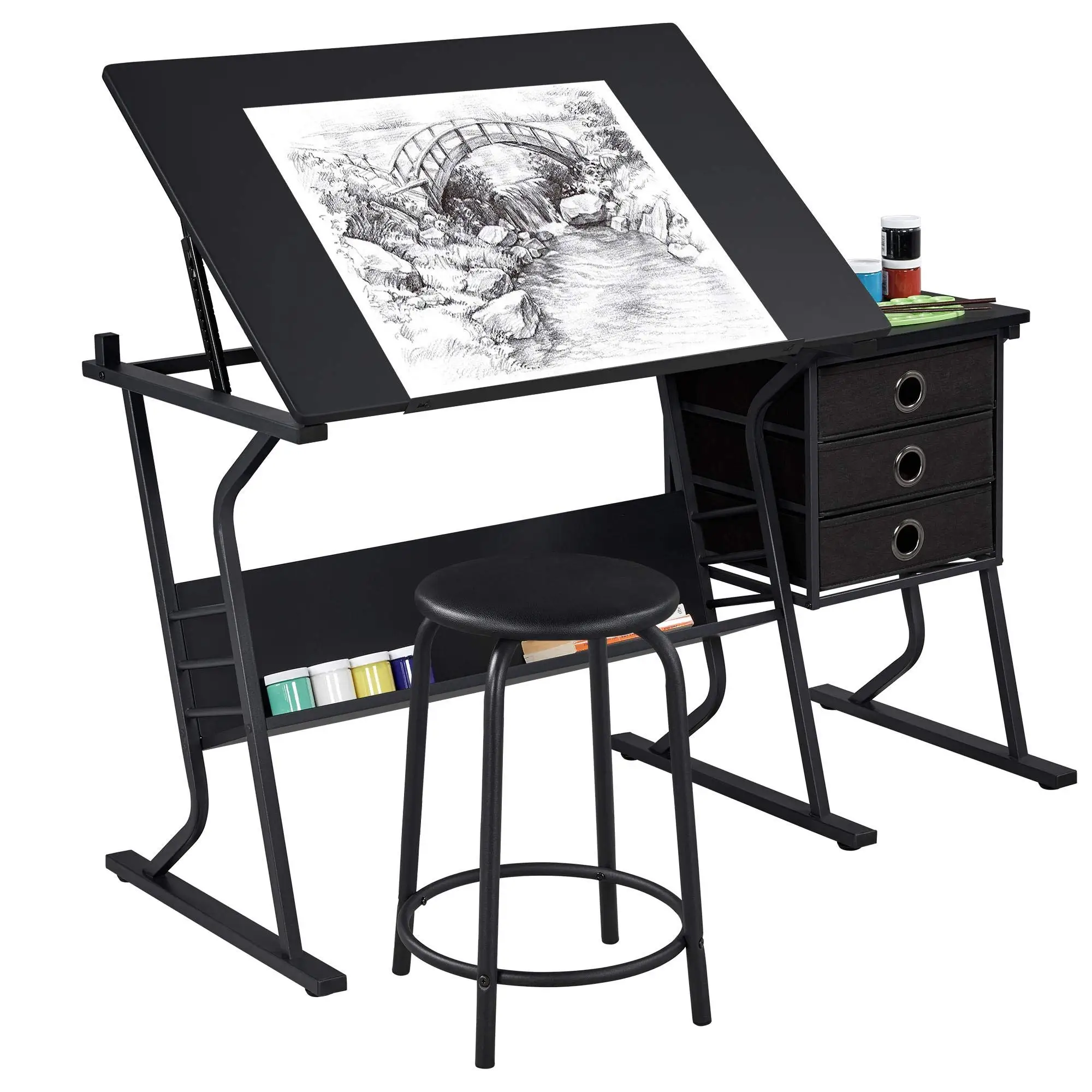 Height Adjustable Drafting Table Art Craft Desk Work Station Hobby Design Studio Tiltable Tabletop Drawing Desk with