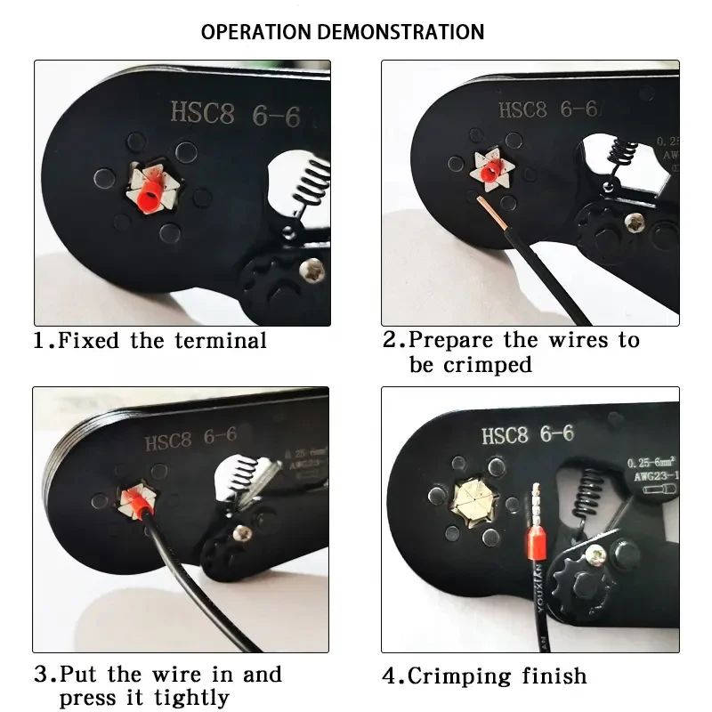 Quadrilateral tube type terminal crimping pliers HSC8 6-4A cold pressed terminal crimping pliers manual tool