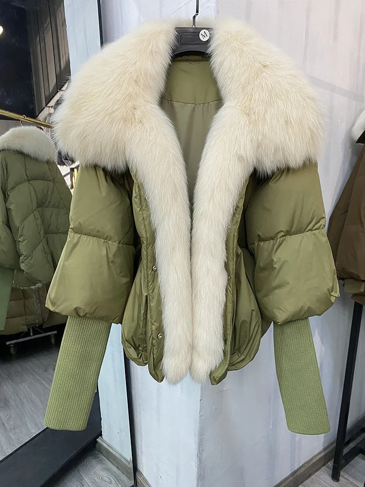 Doudounes en duvet d'oie de style canadien et nord-américain pour femmes, manteau chaud, fourrure de renard véritable naturelle, col optique, luxe, hiver, 2023