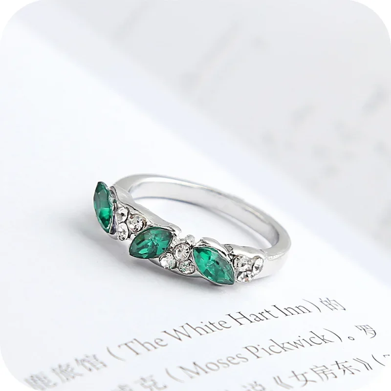 кольцо 반지 Fashion Sweet Shiny Green Rhinestone Ring Index Finger Tail Ring Decoration Wedding Jewelry Birthday Gift For Women