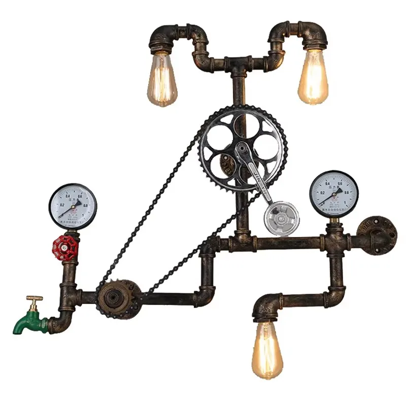 

Vintage Retro Loft Industrial Wind Light Water Pipe Gear Wall Lamp For Restaurant Bar Pub Cafe Aisle Bedroom