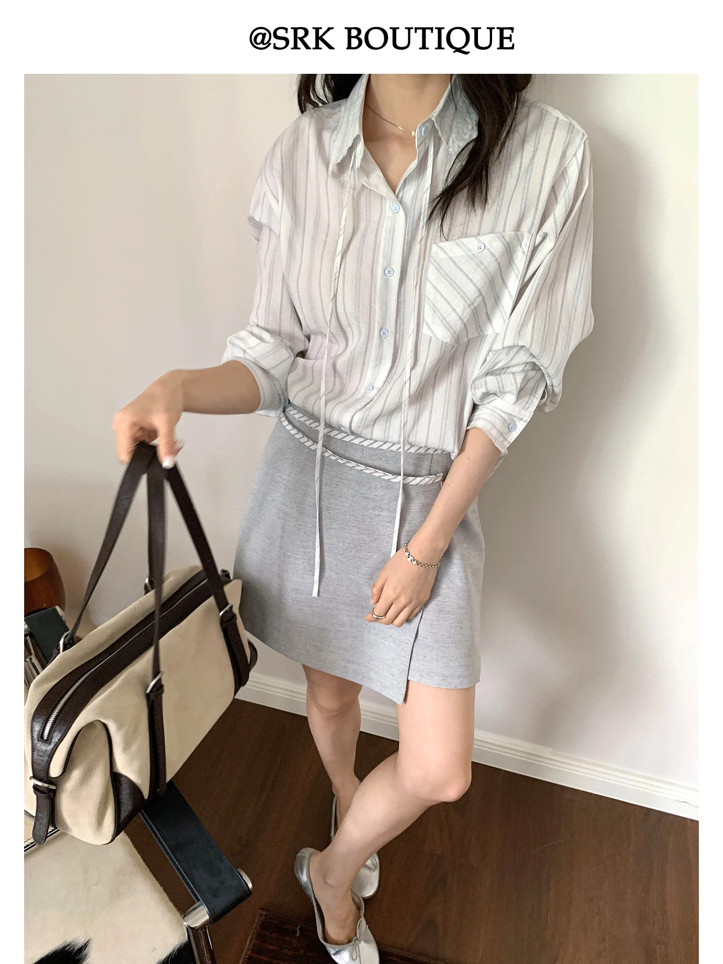 

SRK Gentle Versatile High Waist A-Line Skirt Women's Spring Summer New Style Commute Simple Style Polyester Fiber